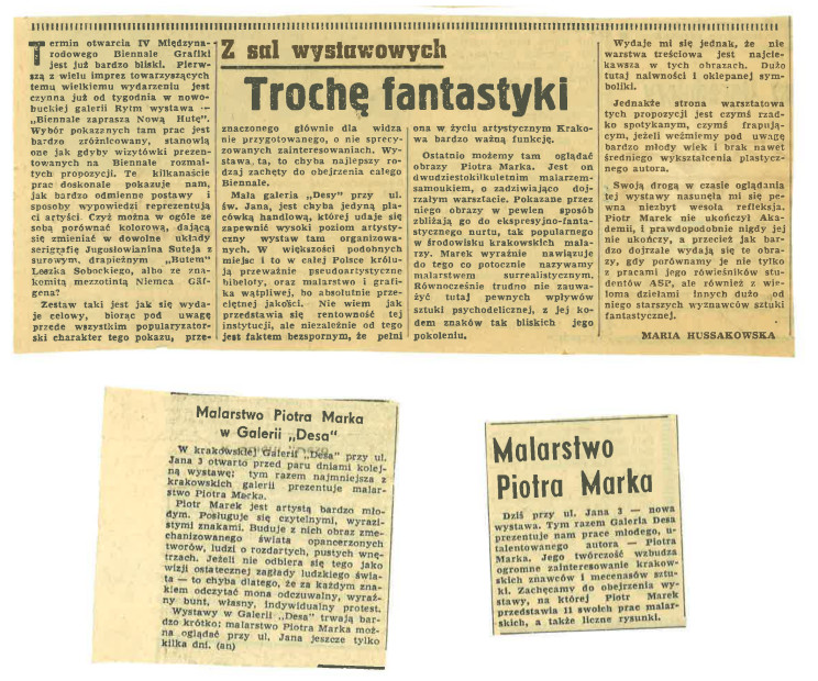 Pierwsza wystawa Piotra Marka, artykuły w prasie